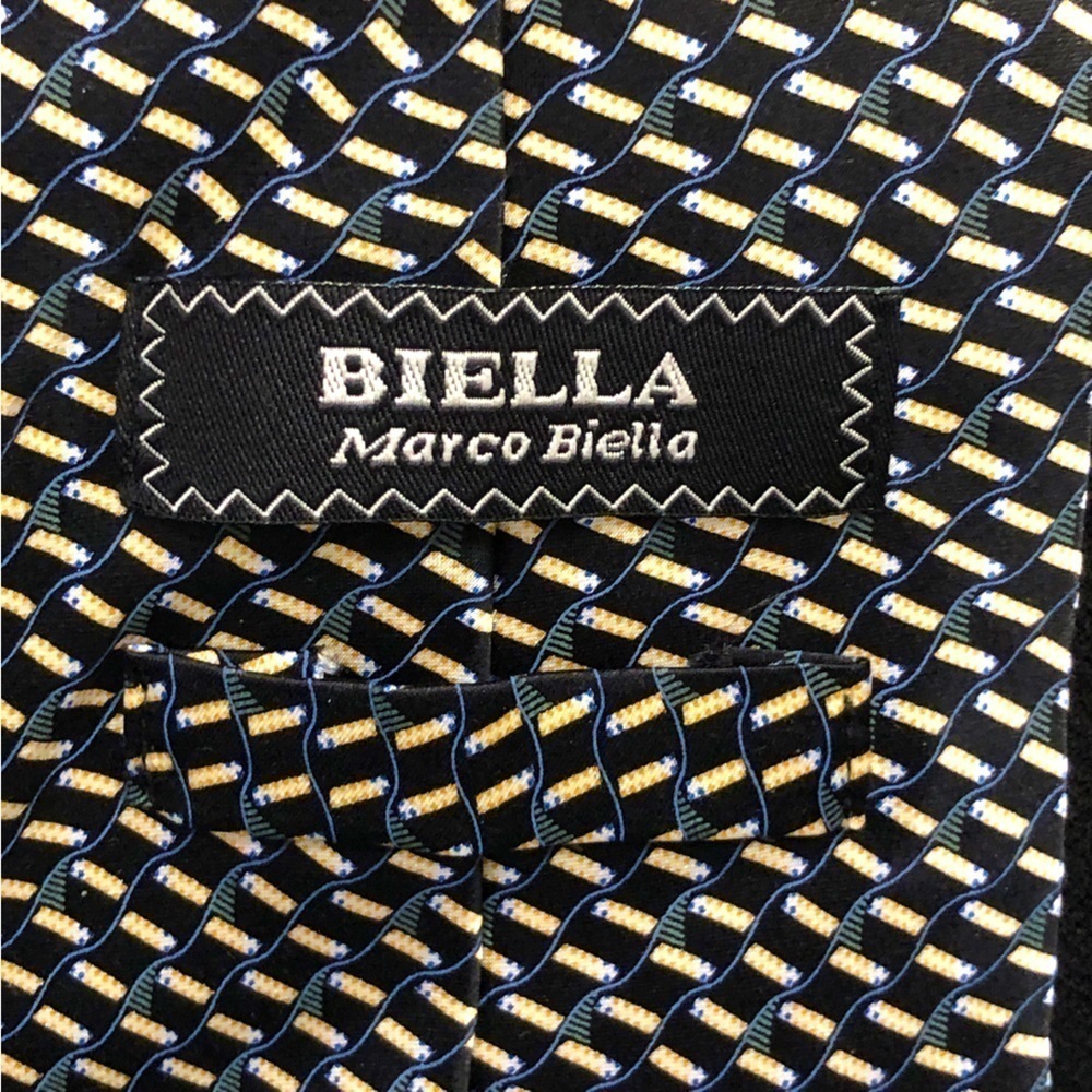 Marco BIELLA Black, Yellow, Blue, Olive Green Silk Abstract Geometric Tie